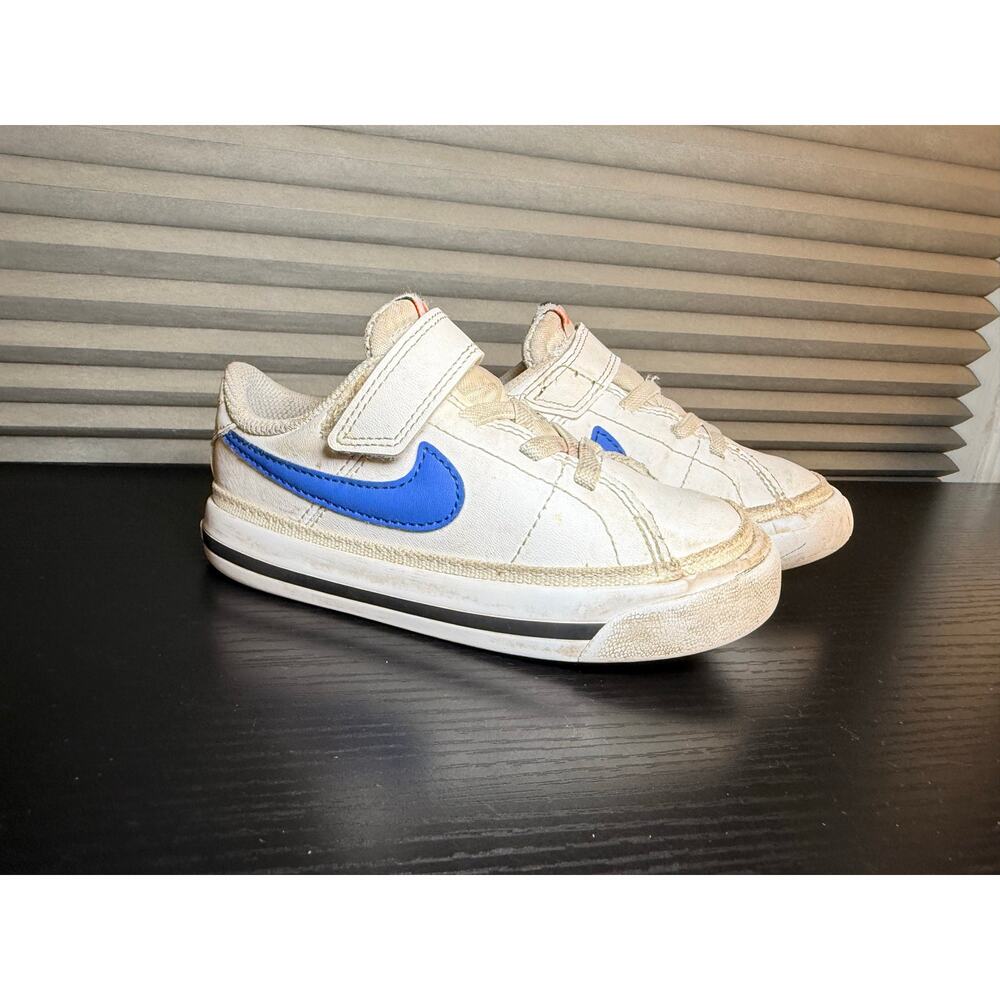 Nike Toddler 8C White Blue Strap Closure Sneakers Kids Casual Shoes Easy On